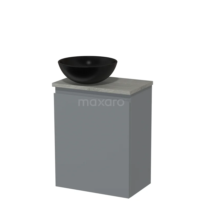 Toilet unit with countertop wash basin | 41 cm Mid grey Handleless front Matte black Ceramic basin Grey oak worktop TMK10-03048