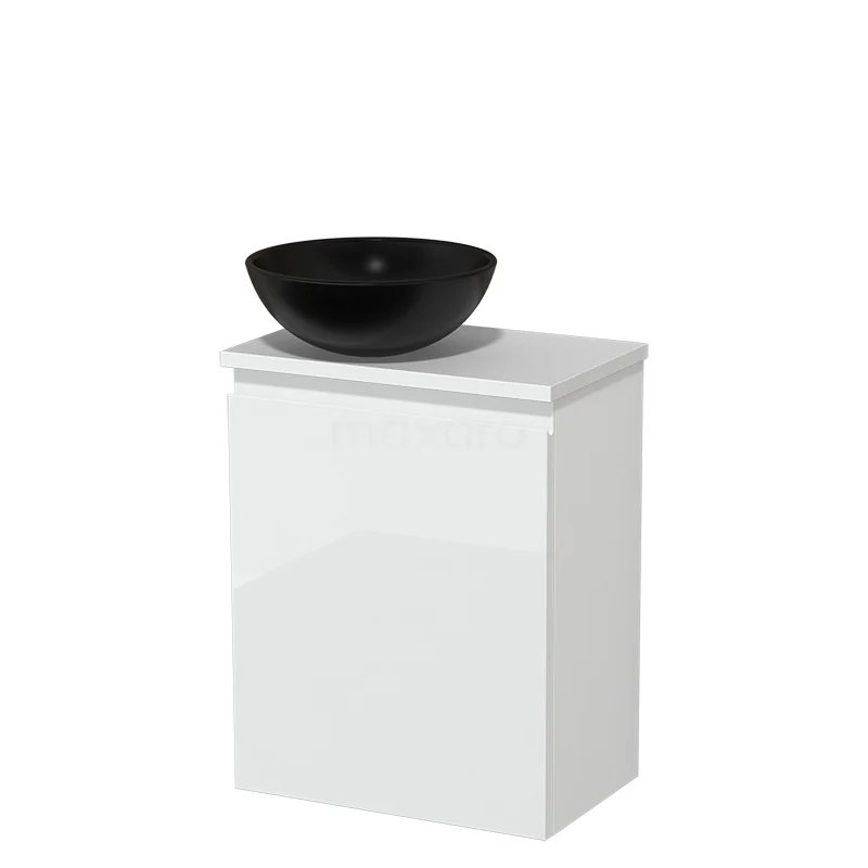 Toilet unit with countertop wash basin | 41 cm High-gloss white Handleless front Matte black Ceramic wash basin Matte white worktop TMK10-03068