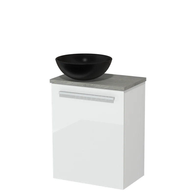 Toilet unit with countertop wash basin | 41 cm High-gloss white Flat front Matte black Ceramic worktop Grey oak worktop TMK10-03097
