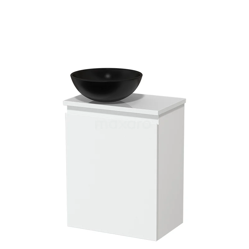 Toilet unit with countertop wash basin | 41 cm Matte white Handleless front Matte black Ceramic basin High-gloss white worktop TMK10-03119