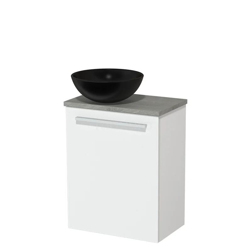 Toilet unit with countertop wash basin | 41 cm Matte white Flat front Matte black Ceramic basin Grey oak worktop TMK10-03149