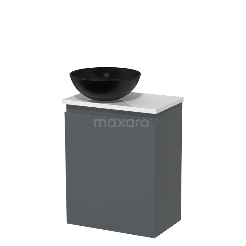Toilet unit with countertop wash basin | 41 cm Dark grey Handleless front Matte black Ceramic wash basin High-gloss white worktop TMK10-03171