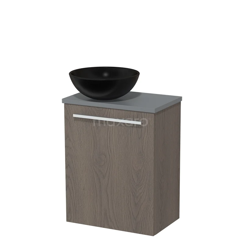 Toilet unit with wash basin | 41 cm Dark brown oak Flat front Matte black Ceramic Countertop wash basin Mid grey worktop TMK10-03371