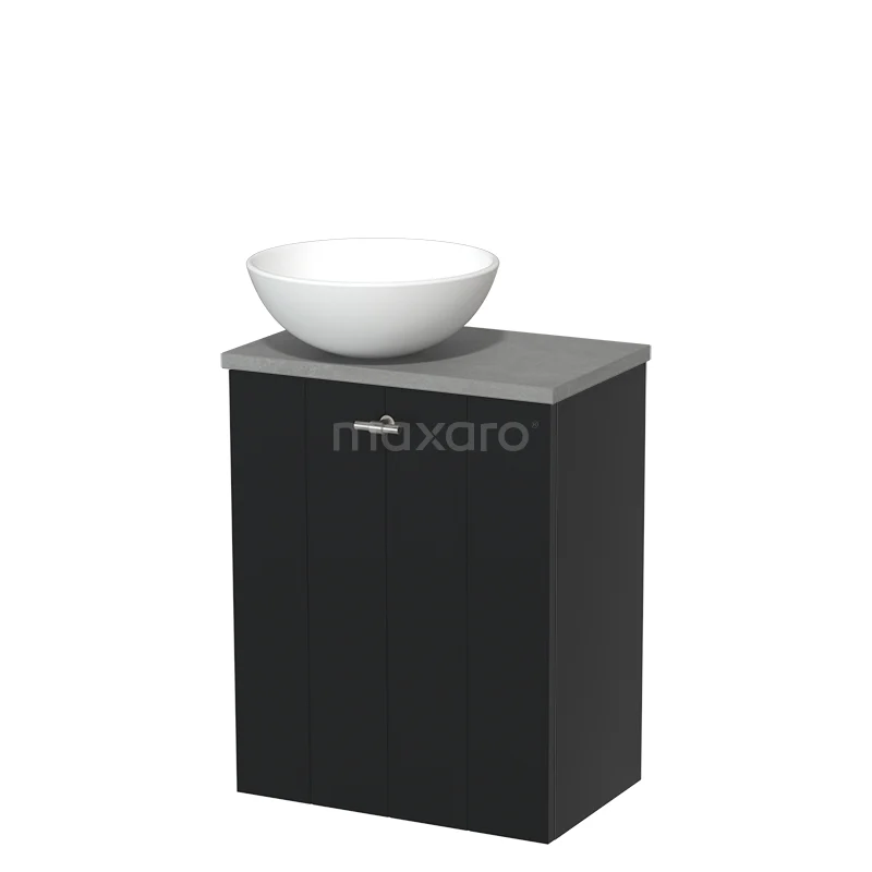Toilet unit with countertop wash basin | 41 cm Mat black Lamel front Matte white Ceramic basin Light grey concrete fronts TMK10-03492