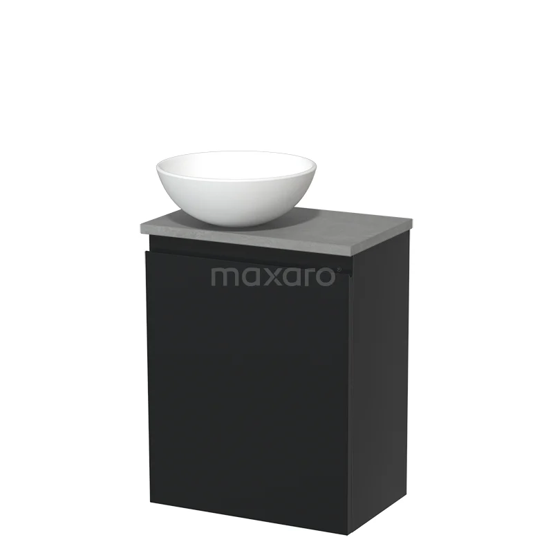 Toilet unit with countertop wash basin | 41 cm Matte black Handleless front Matte white Ceramic basin Light grey concrete worktop TMK10-03493