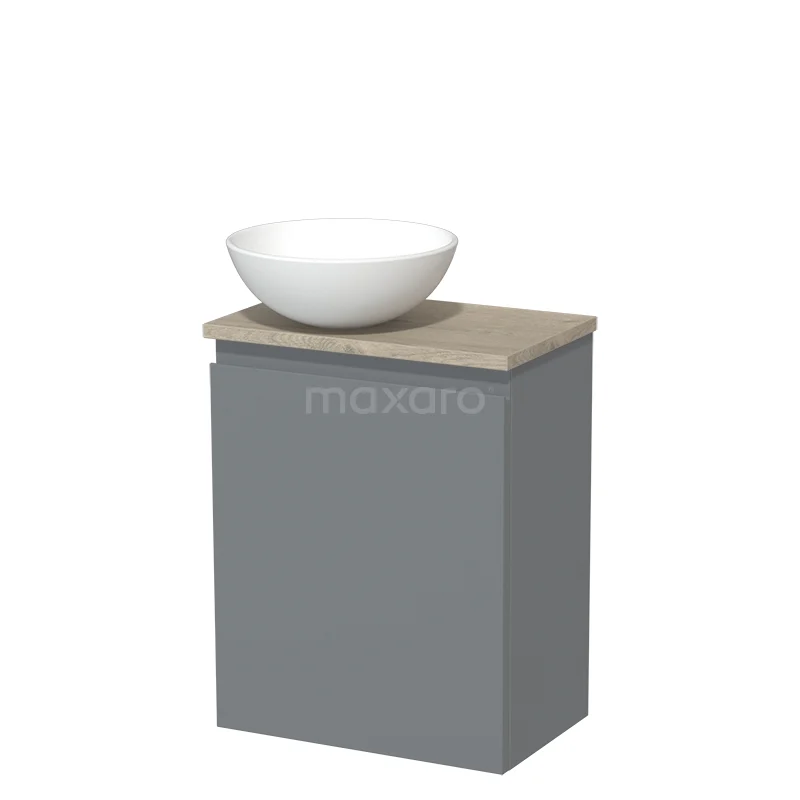 Toilet unit with countertop wash basin | 41 cm Mid grey Handleless front Matte white Ceramic basin Light grey oak worktop TMK10-03526