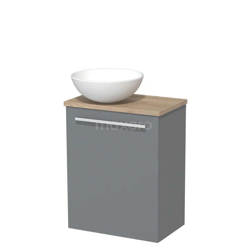 Toilet unit with wash basin | 41 cm Mid grey Flat front Matte white Ceramic countertop wash basin Light brown oak worktop TMK10-03527