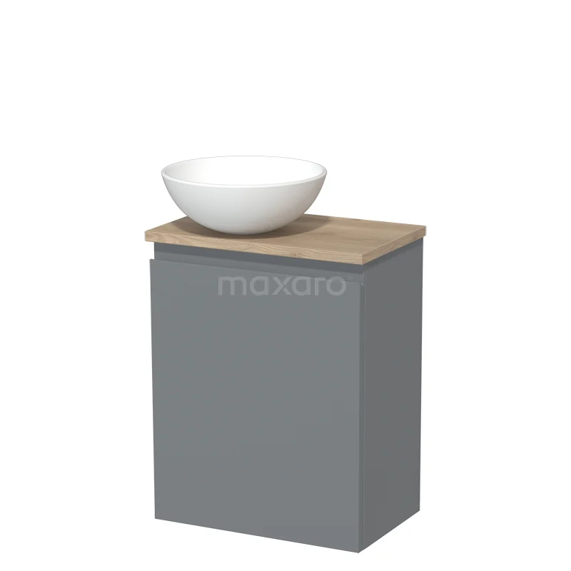 Toilet unit with countertop wash basin | 41 cm Mid grey Handleless front Matte white Ceramic basin Light brown oak worktop TMK10-03529