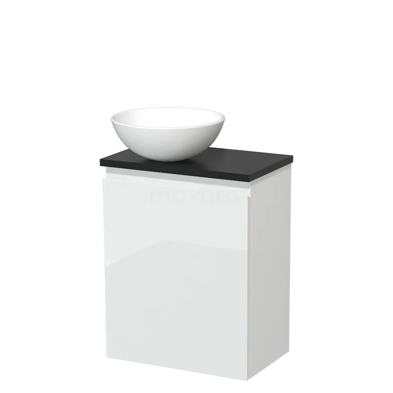 Toilet unit with wash basin | 41 cm High-gloss white Handleless front Matte white Ceramic countertop wash basin High-gloss black worktop TMK10-03553