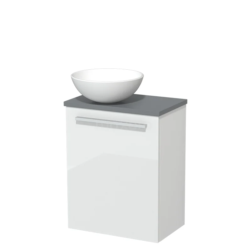 Toilet unit with wash basin | 41 cm Flat front High-gloss white Matte white Ceramic countertop wash basin Mid grey worktop TMK10-03555