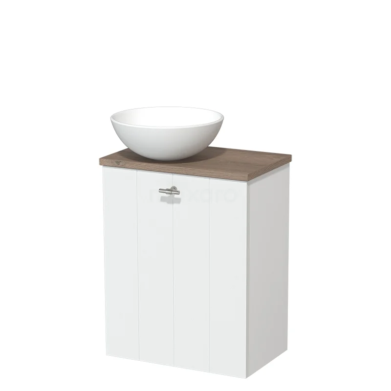 Toilet unit with countertop wash basin | 41 cm Matte white Lamel front Matte white Ceramic countertop wash basin Mid brown oak worktop TMK10-03636