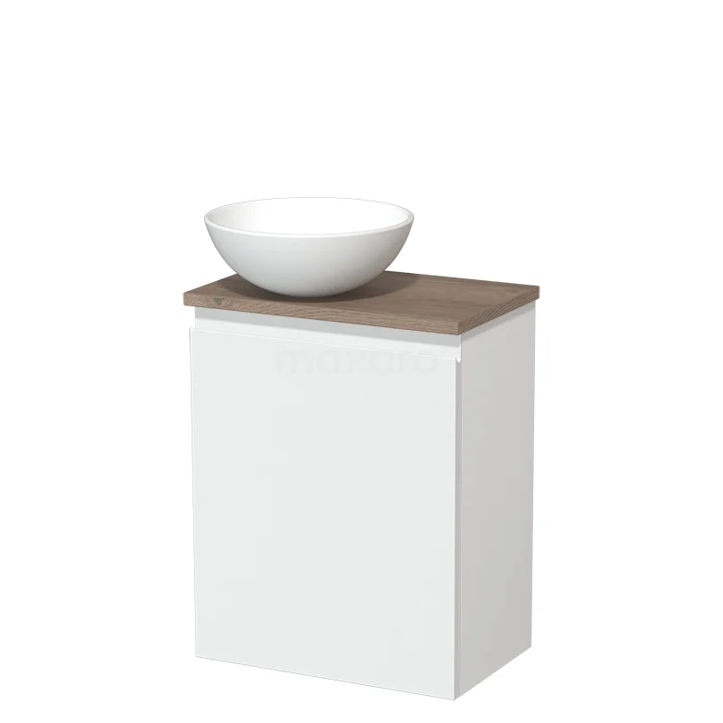 Toilet unit with wash basin | 41 cm Matte white Handleless front Matte white Ceramic countertop wash basin Mid brown oak worktop TMK10-03637