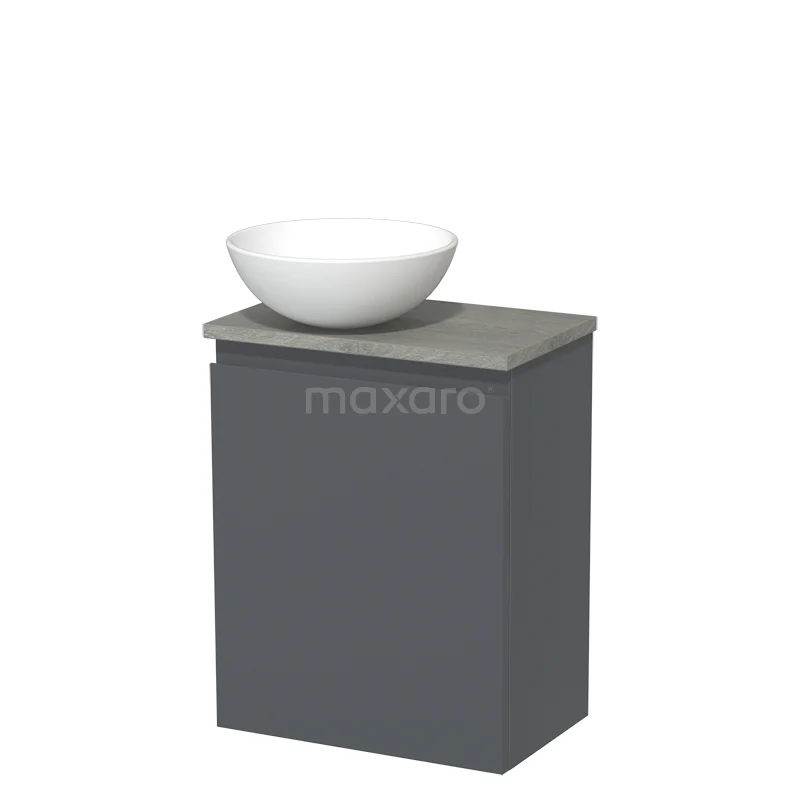 Toilet unit with countertop wash basin | 41 cm Dark grey Handleless front Matte white Ceramic wash basin Grey oak worktop TMK10-03698