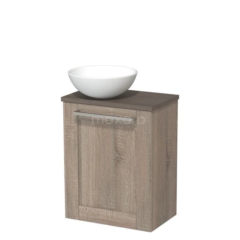 Toilet unit with countertop wash basin | 41 cm Oak Front Matte white Ceramic countertop wash basin Dark brown oak worktop TMK10-03778
