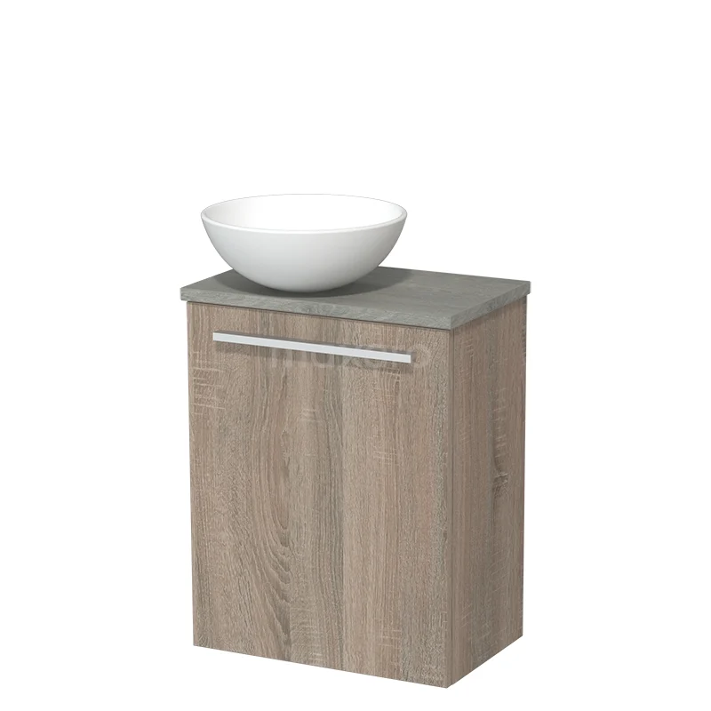 Toilet unit with wash basin | 41 cm Oak Flat front Matte white Ceramic basin Grey oak worktop TMK10-03779