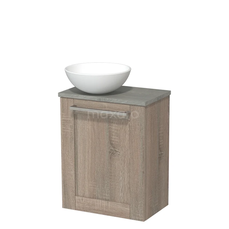 Toilet unit with countertop wash basin | 41 cm Oak Front Matte white Ceramic countertop wash basin Grey oak worktop TMK10-03780