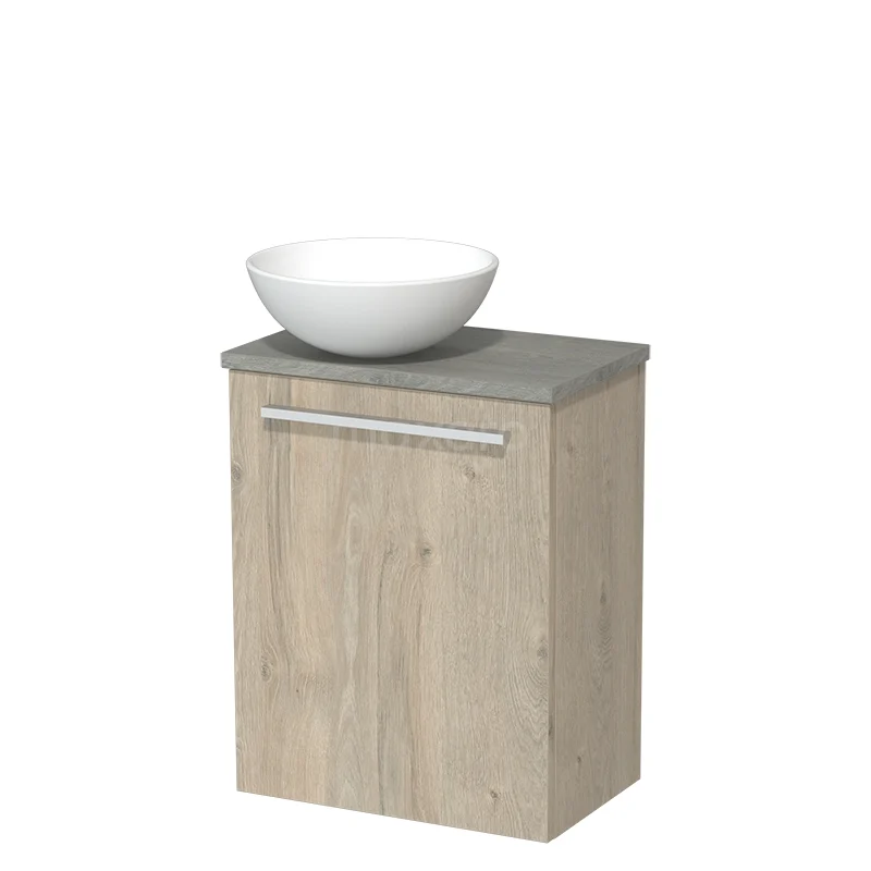 Toilet unit with wash basin | 41 cm Light grey oak Flat front Matte white Ceramic countertop wash basin Grey oak worktop TMK10-03805