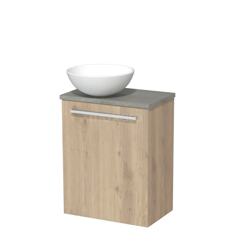 Toilet unit with wash basin | 41 cm Light brown oak Flat front Matte white Ceramic countertop wash basin Grey oak worktop TMK10-03831