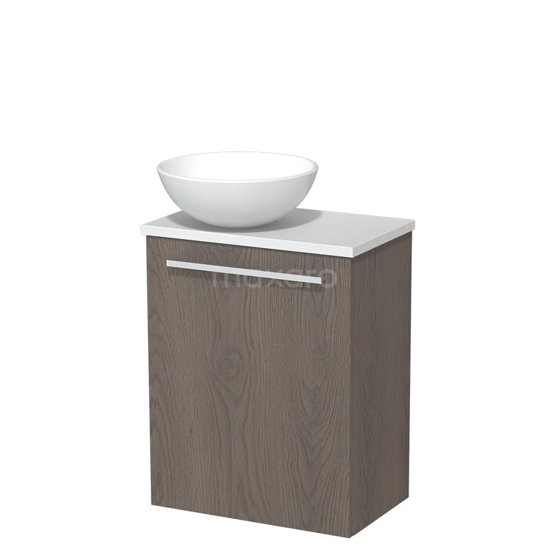 Toilet unit with wash basin | 41 cm Dark brown oak Flat front Matte white Ceramic countertop wash basin Matte white worktop TMK10-03869