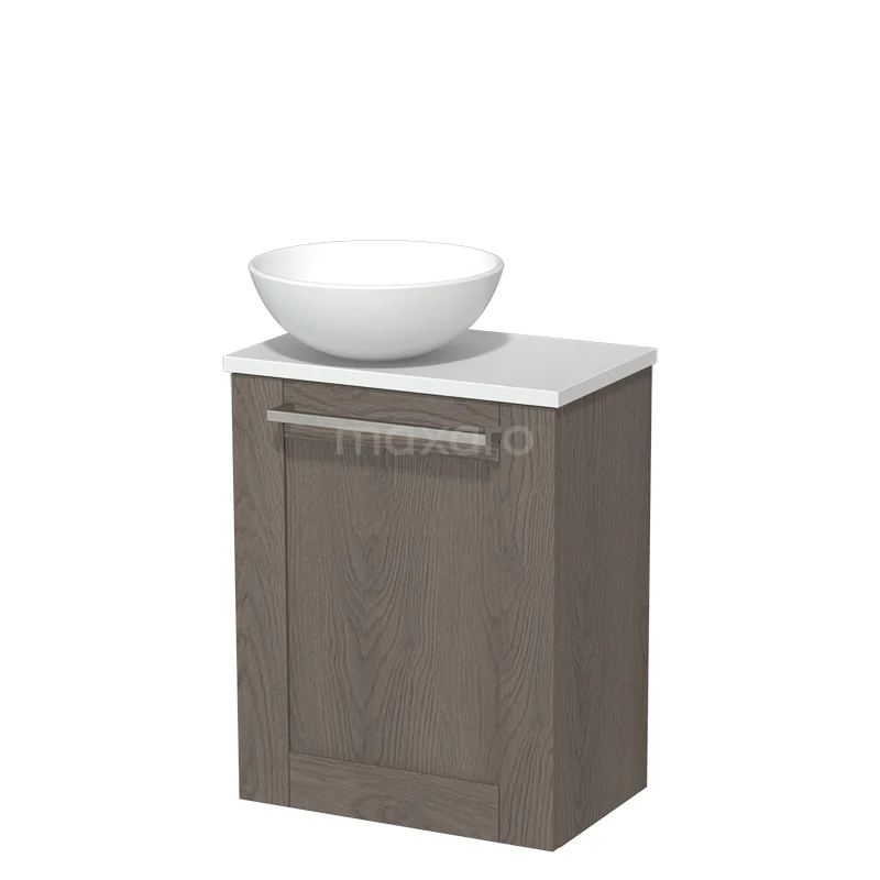 Toilet unit with countertop wash basin | 41 cm Dark brown oak Front Matte white Ceramic countertop wash basin Matte white worktop TMK10-03870