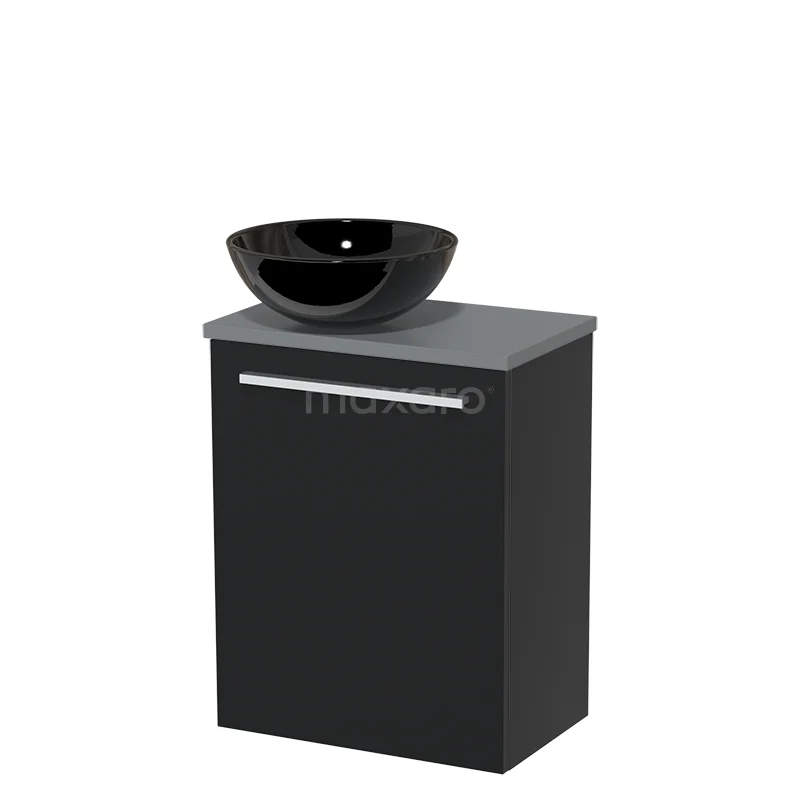 Toilet unit with wash basin | 41 cm Matte black Flat front High-gloss black Ceramic Countertop wash basin Mid grey worktop TMK10-03941