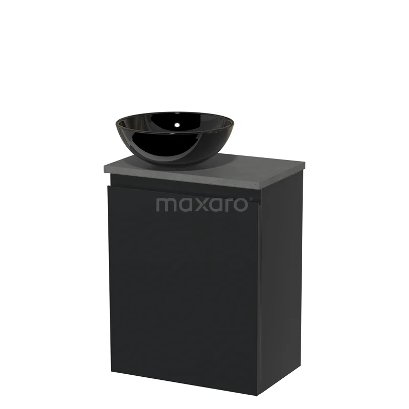 Toilet unit with countertop wash basin | 41 cm Matte black Handleless front High-gloss black Ceramic wash basin Dark grey concrete worktop TMK10-03992