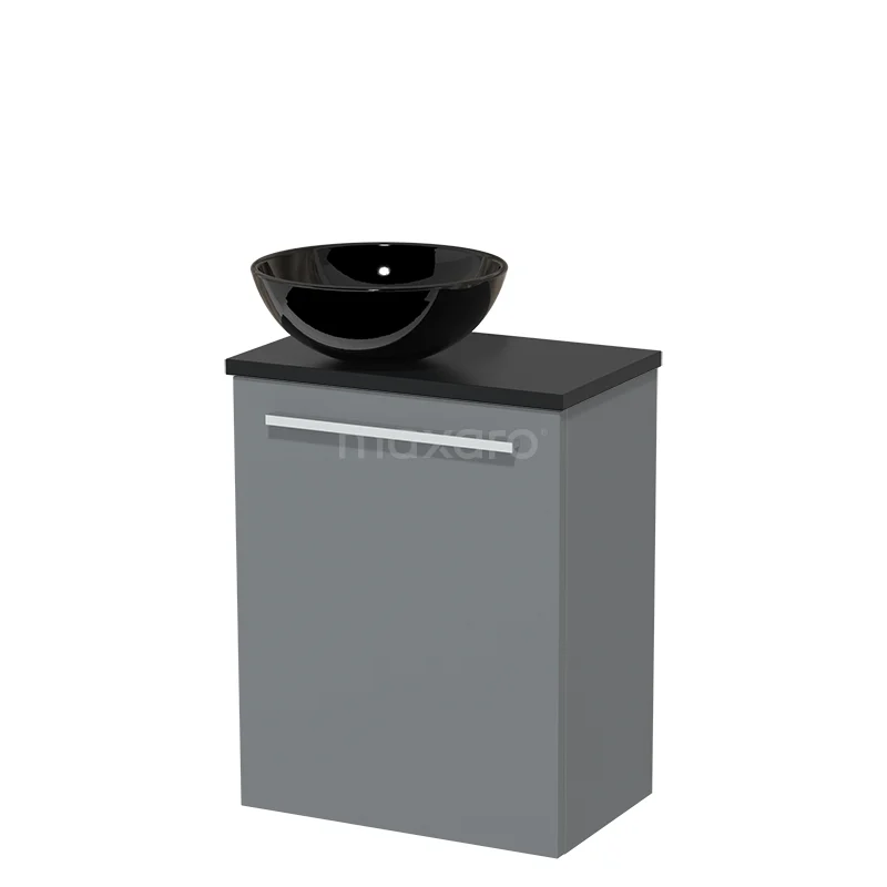 Toilet unit with wash basin | 41 cm Mid grey Flat front High-gloss black Ceramic countertop wash basin Matte black worktop TMK10-03993