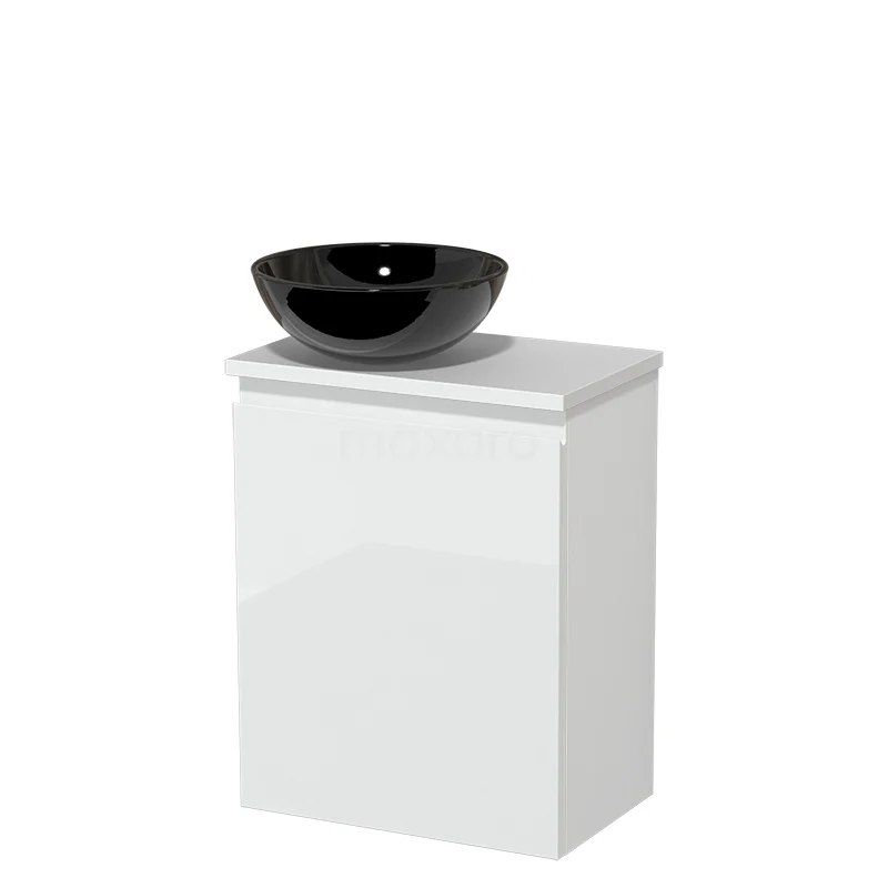 Toilet unit with countertop wash basin | 41 cm High-gloss white Handleless front High-gloss black Ceramic countertop wash basin Matte white worktop TMK10-04056