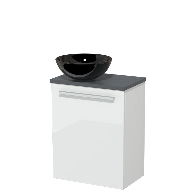 Toilet unit with wash basin | 41 cm Flat front High-gloss white High-gloss black Ceramic Countertop wash basin Dark grey worktop TMK10-04057