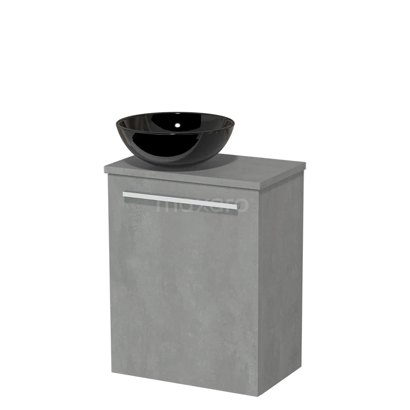Toilet unit with wash basin | 41 cm Flat front Flat front High-gloss black Ceramic countertop wash basin Light grey concrete worktop TMK10-06996
