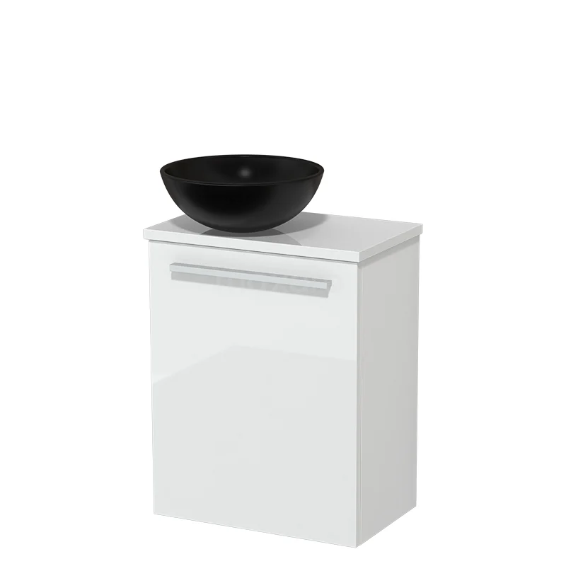 Toilet unit with countertop wash basin | 41 cm Flat front High-gloss white Matte black Ceramic countertop wash basin High-gloss white worktop TMK10-07040