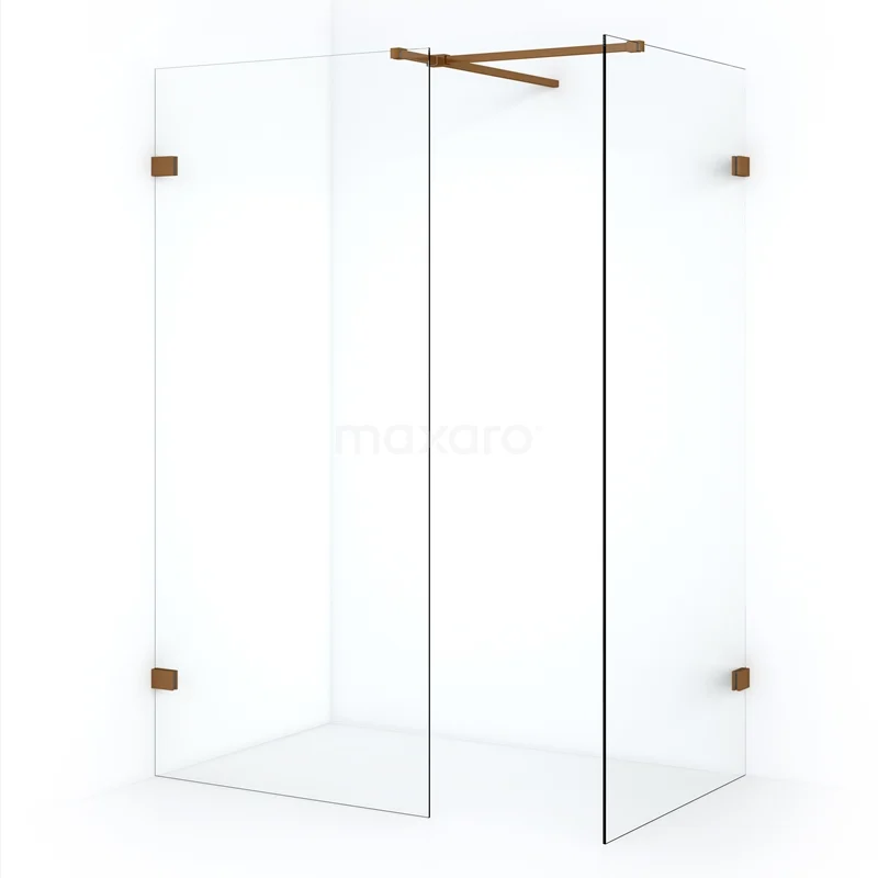 Begehbare Dusche Diamond 90x90 cm Klar Sicherheitsglas Kupfer IDB0909520KP Glas Duschwand mit messingfarbenen Details, eckiges Design, ideal für ein modernes Badezimmer.