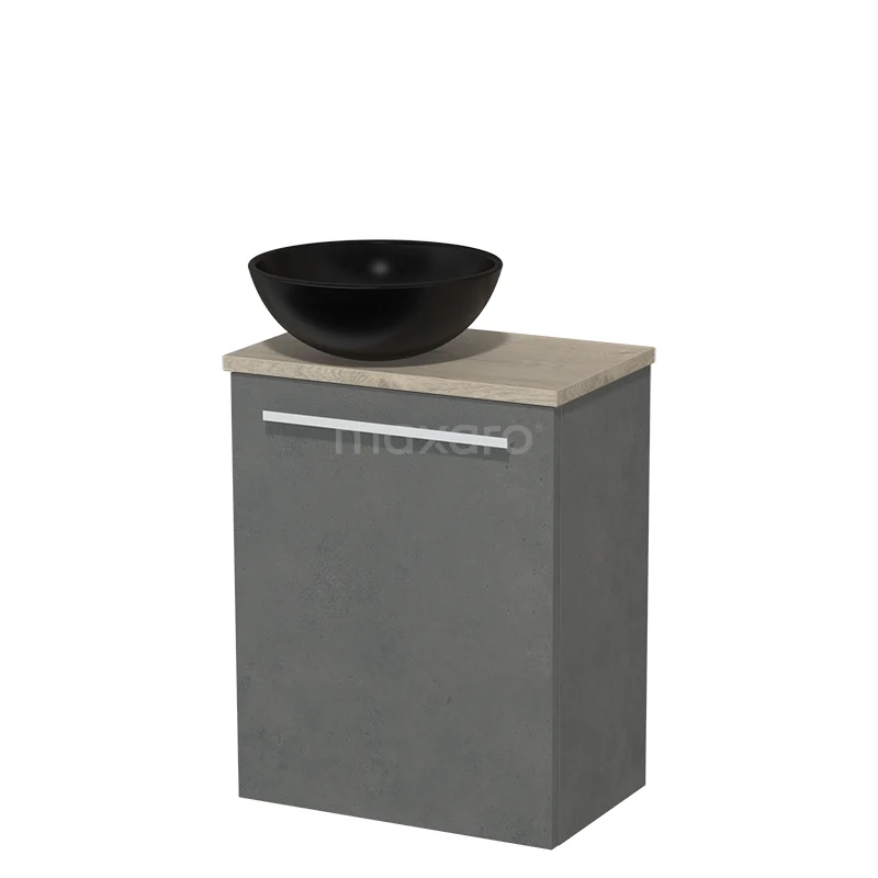Toilet unit with countertop wash basin | 41 cm Dark grey concrete Flat front Matte black Ceramic worktop Light grey oak worktop TMK10-03441