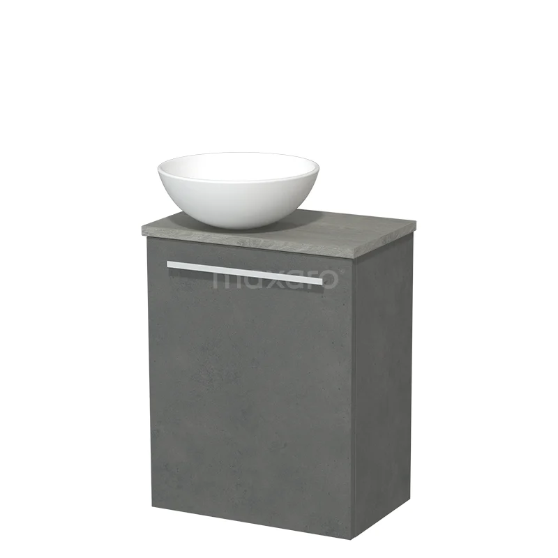 Toilet unit with countertop wash basin | 41 cm Dark grey concrete Flat front Matte white Ceramic wash basin Grey oak worktop TMK10-03939