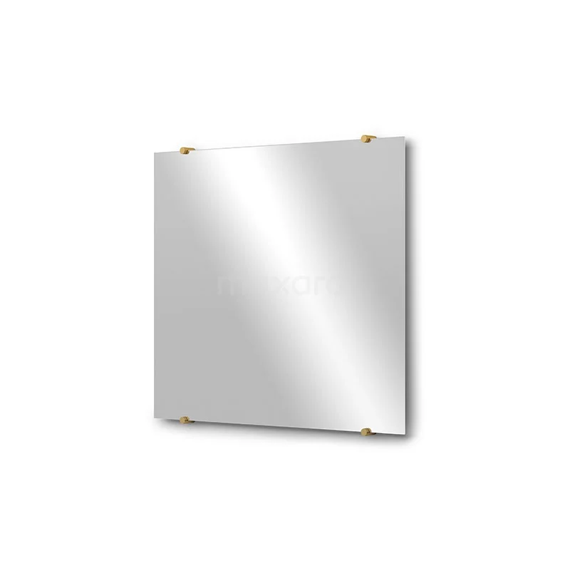 Badezimmerspiegel Solo 70x60cm Spiegelhalter Rund Gold M01-060720GG Viereckiger Spiegel mit goldfarbenen Befestigungen, perfekt für moderne Badezimmerdekoration.