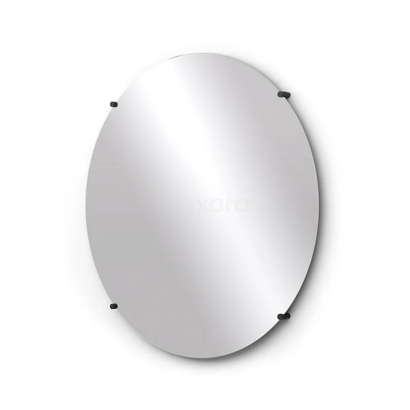 Badezimmerspiegel Solo 80cm Rund Spiegelhalter Rund Schwarz M25-0820MB Ovaler Badezimmer Spiegel, rahmenloses Design, Klarglas mit schwarzen Befestigungen für einen modernen Look.