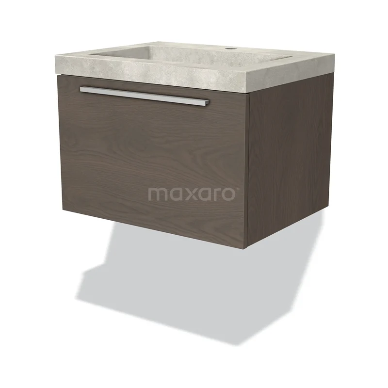 Modulo Vanity units with basin | 60 cm Dark brown oak Flat front Concrete 1 drawer BMW11-02299