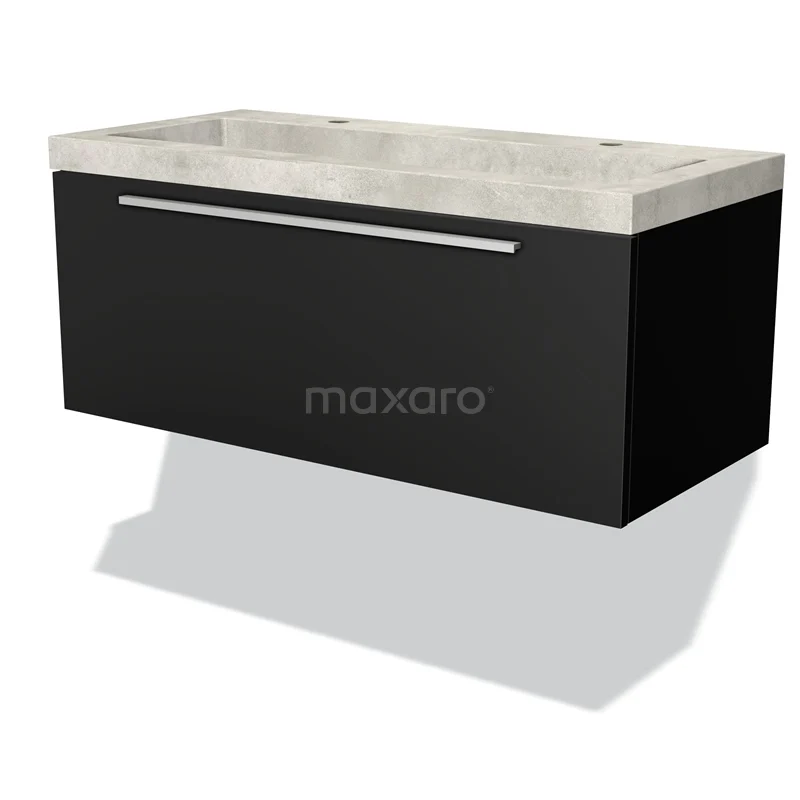 Modulo Vanity units with basin | 100 cm Matte black Flat front Concrete 1 drawer BMW11-02337