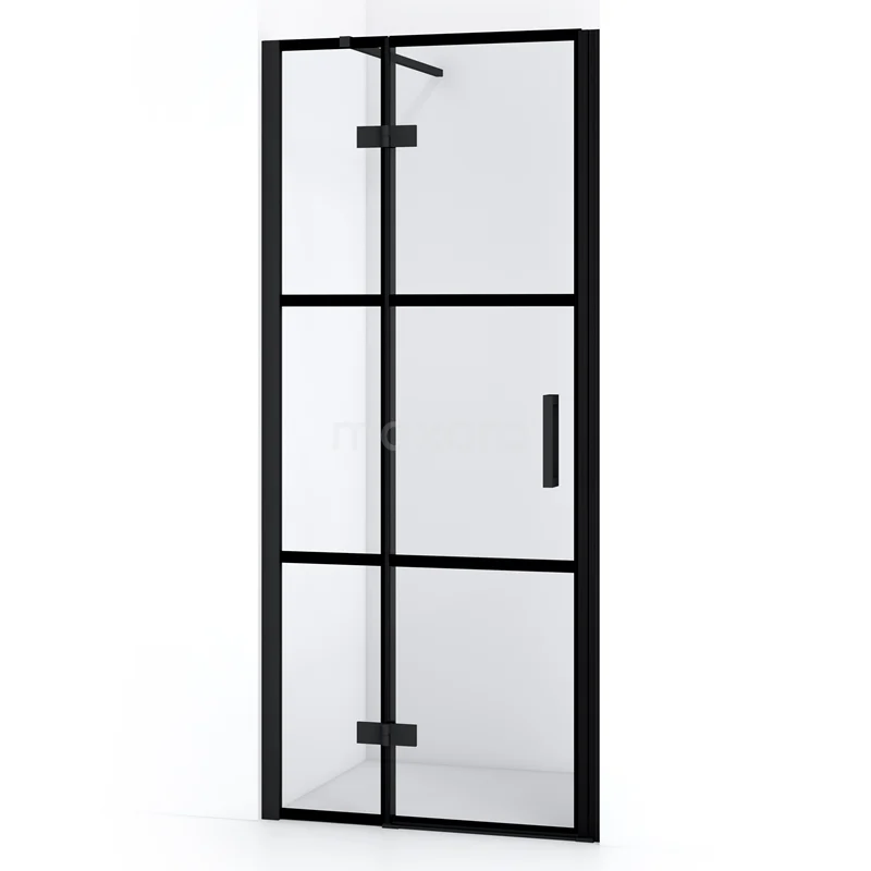 Duschtür Diamond 80cm aus klarem Sicherheitsglas mit schwarzen Streifen Matt Schwarz DDB21351118MB Schwarze industrielle Duschtür mit Klarglas und Metallrahmen, ideal für moderne Bäder.