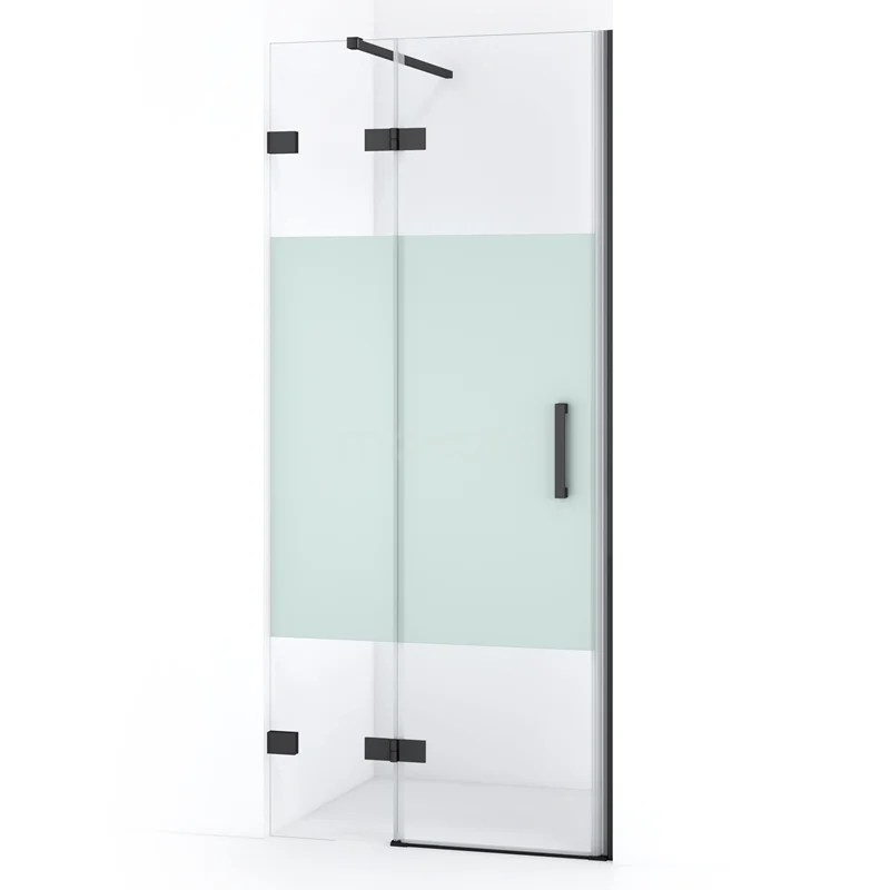 Diamond Shower door | 80 cm Black chrome Clear with matt strip Pivot door DDB21351123BC