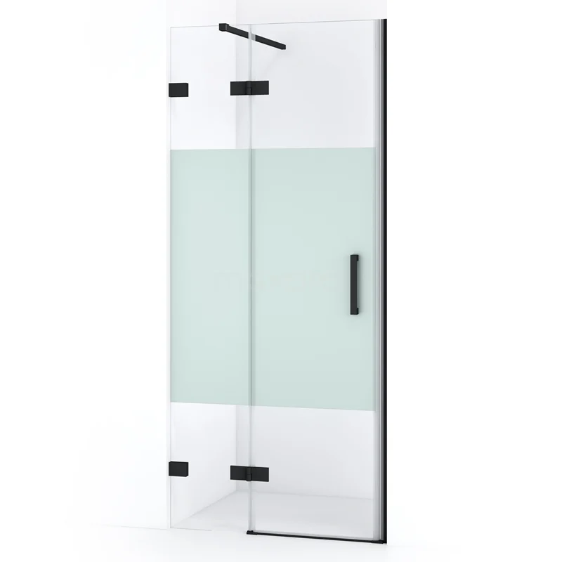 Diamond Shower door | 80 cm Matte black Clear with matt strip Pivot door DDB21351123MB