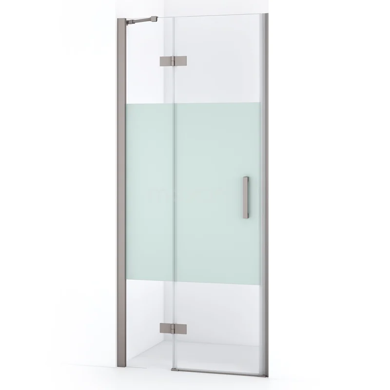 Duschtür Diamond 80cm aus klarem Sicherheitsglas mit mattem Streifen aus gebürstetem Edelstahl DDB21351213BR Glasene Duschtür mit mattweißer Streifen, Aluminiumrahmung, modernes Design; ideal für ein stilvolles Badezimmer-Upgrade.