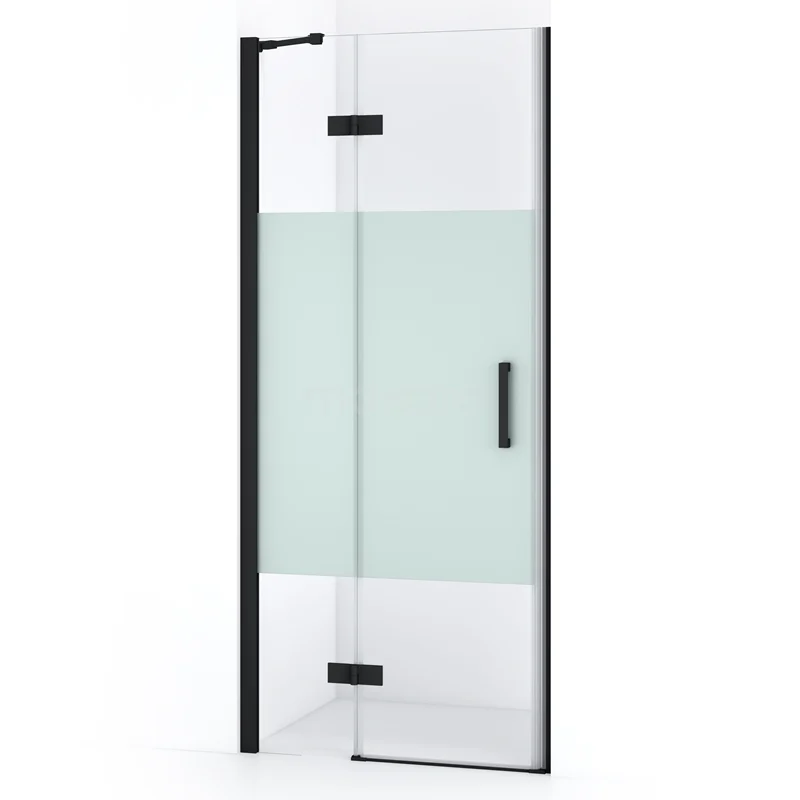 Diamond Shower door | 80 cm Matte black Clear with matt strip Pivot door DDB21351213MB