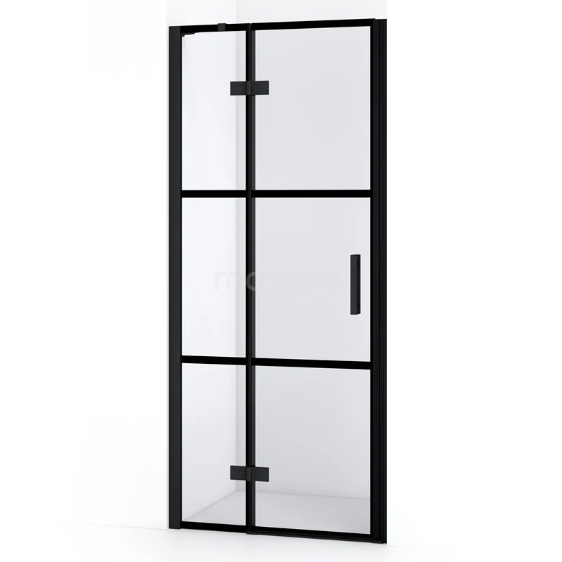 Diamond Shower door | 80 cm Matte black Clear with 4 black stripes Pivot door DDB21351218MB
