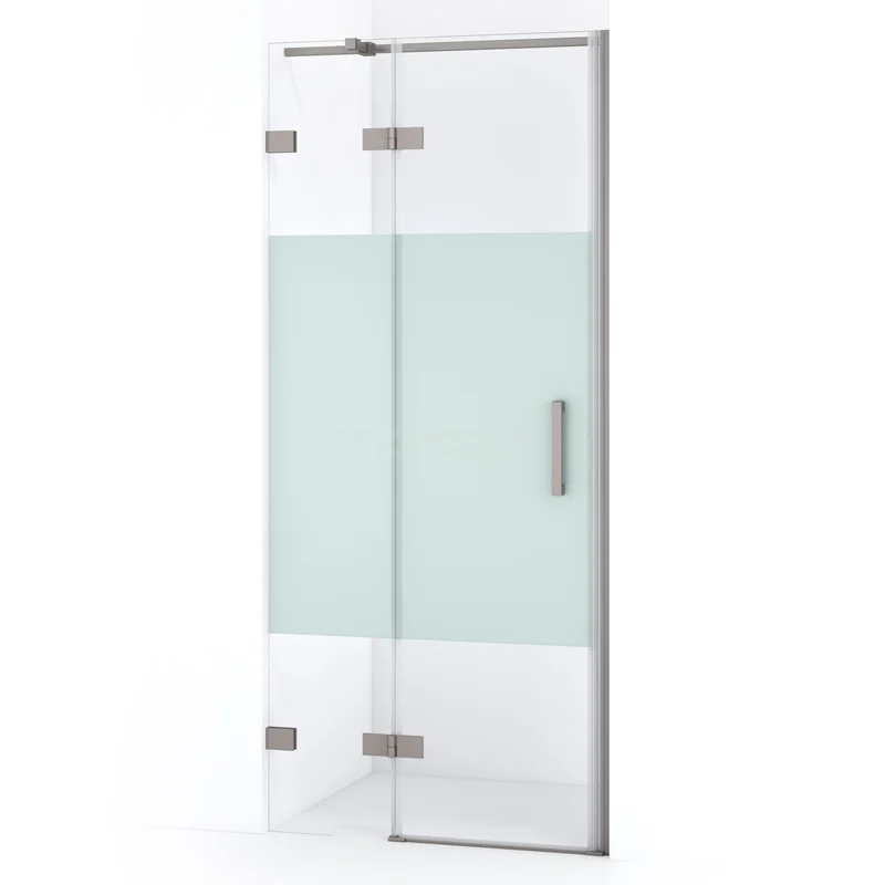 Duschtür Diamond 80cm aus klarem Sicherheitsglas mit mattem Streifen aus gebürstetem Edelstahl DDB21351323BR Duschtür mit klarem und mattglas, Aluminiumprofil, klappbares Design, ideal für ein modernes Badezimmer.