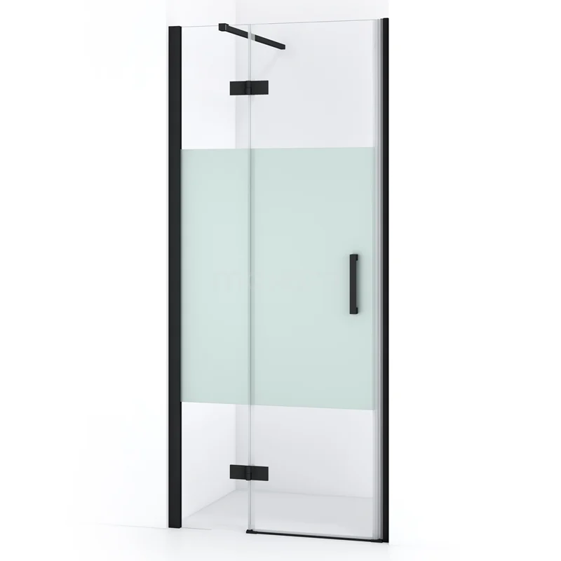 Diamond Shower door | 80 cm Matte black Clear with matt strip Pivot door DDB21352113MB