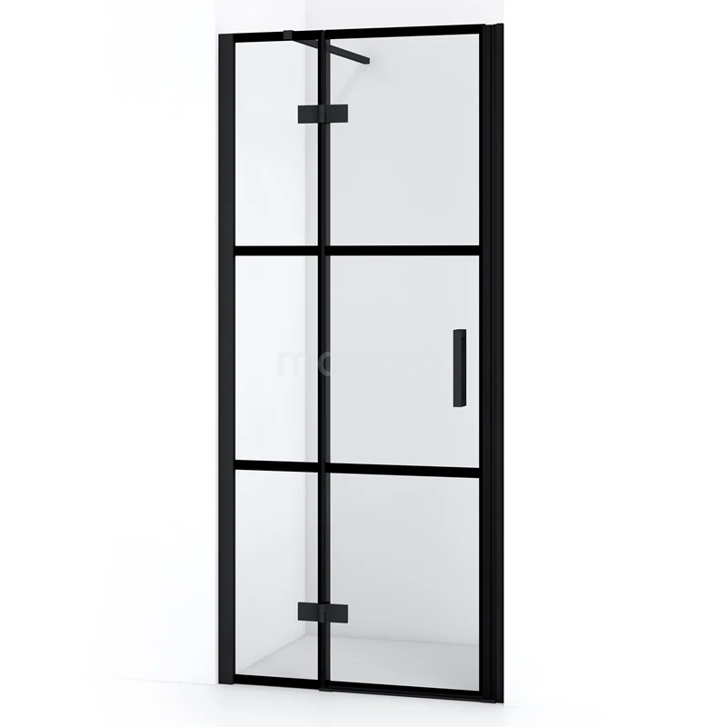 Diamond Shower door | 80 cm Matte black Clear with 4 black stripes Pivot door DDB21352118MB