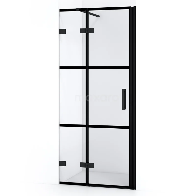 Duschtür Diamond 80cm aus klarem Sicherheitsglas mit schwarzen Streifen Matt Schwarz DDB21352128MB Duschtür mit schwarzem Metallrahmen, industrieller Stil, Klarglas, ideal für moderne Bäder.