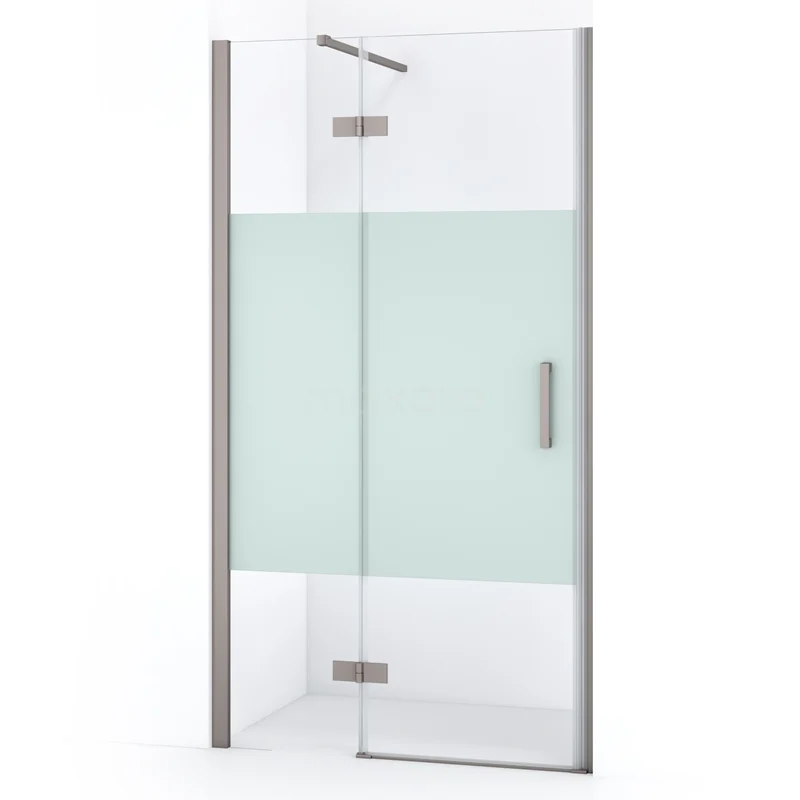 Duschtür Diamond 100cm aus klarem Sicherheitsglas mit mattem Streifen aus gebürstetem Edelstahl DDB21461113BR Glas Duschkabine mit Mattglaspanel und silbernen Akzenten, ideal für stilvolle und moderne Bäder.