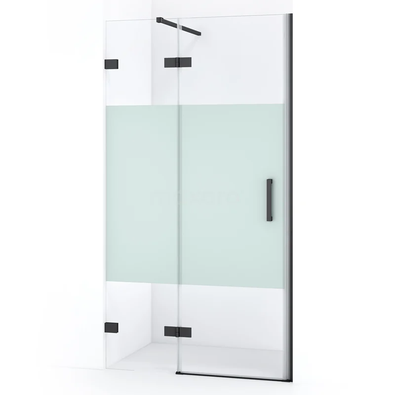 Diamond Shower door | 90 cm Black chrome Clear with matt strip Pivot door DDB21361123BC